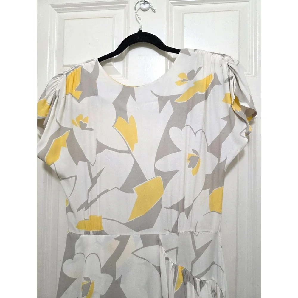 VTG Katie Women's 80S Y2K Floral Button-Down Back‎ Midi Dress Ruffle Hem Size 10